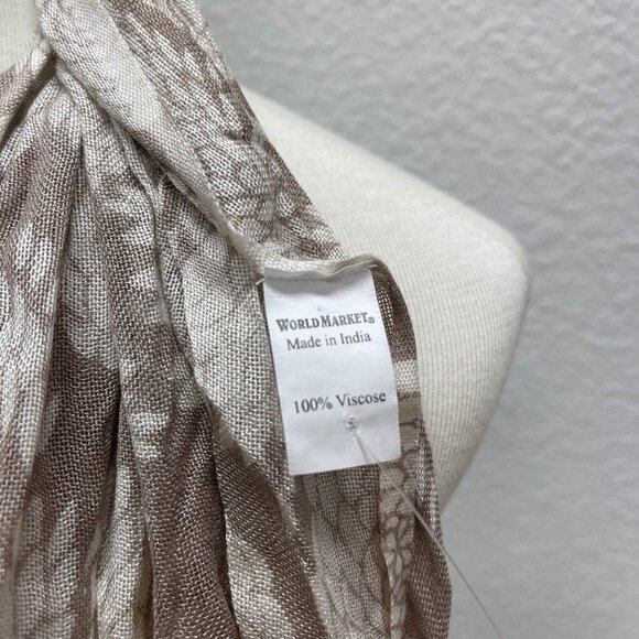 World Market Khaki Tan White Unity Scarf  100% Viscose Floral Print Design - Picture 6 of 6